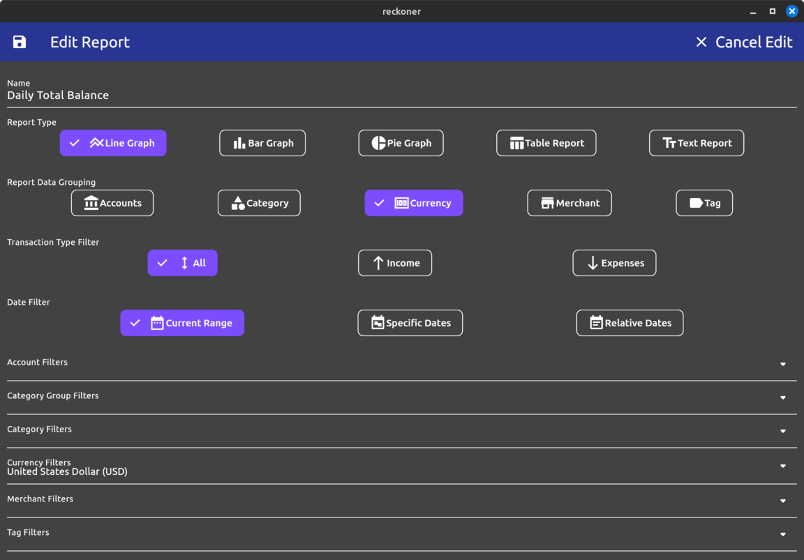 Report Edit Page