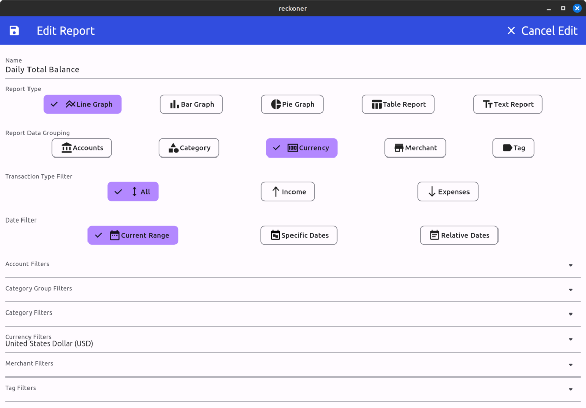 Report Edit Page